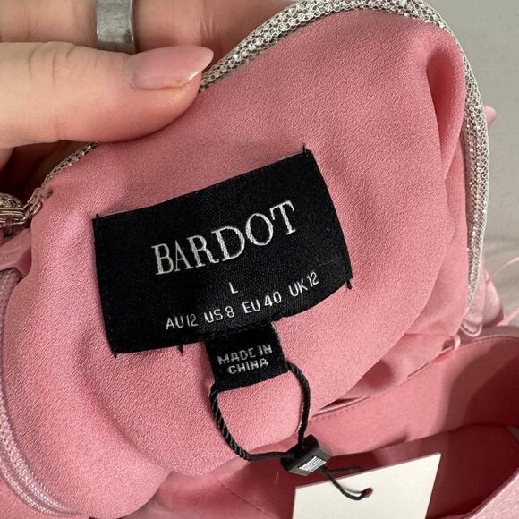 Bardot Dress Womens 8 Blush Pink Rome Diamonte Slip Cutout Maxi Gown Prom Formal - Picture 11 of 16